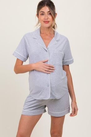 Pinkblush Short Sleeve Button Down Shirt Shorts Set in Heather Grey at Nordstrom, Size Small
