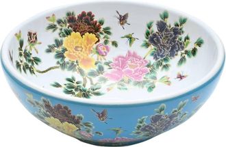 Berkfield Home Durable Countertop Basin Multicolour Round OE&para;41x14 cm Ceramic in Blue | Size: 41x14 cm
