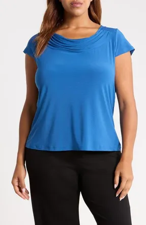Kasper Cowl Neck Cap Sleeve Top in Blue Night at Nordstrom, Size 1X