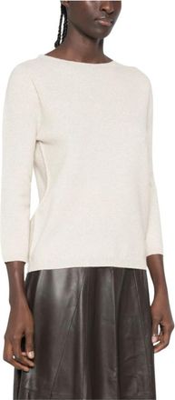 Fabiana Filippi Fijngebreide trui met boothals - Dames - Ronde hals truien - Beige - M - Truien & Vesten