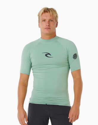 Rip Curl Mens Rip Curl Mens Waves Short Sleeve Rash Vest - Green - Size: 40