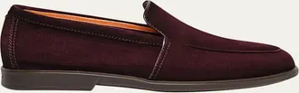 Santoni Mens Malibu Suede Apron-Toe Loafers