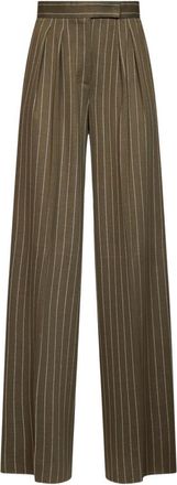 Max Mara Dark Green Flared Pleated Pants