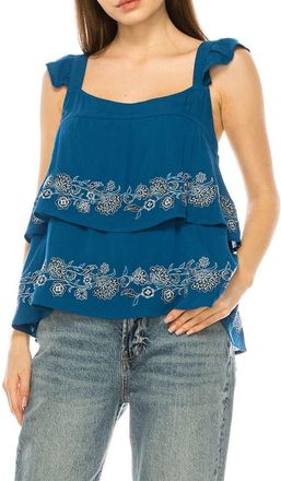 A Collective Story Embroidered Babydoll Top in Parisian Blue at Nordstrom, Size X-Large