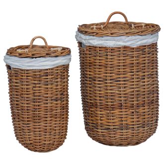 vidaXL Cesta De Lavander&iacute;a 2 Pcs Marr&oacute;n Rat&aacute;n Kubu Vidaxl