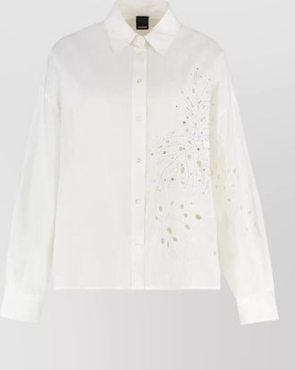 Pinko rhinestone-embroidered boxy cotton shirt