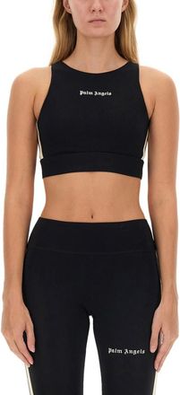 Palm Angels Black Logo Round Neck Top