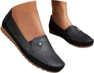 Generic Loafers Shoes for Women,Orthopedic Shoes for Women,Ladies Casual Slip On Leather Loafer Comfort Low Top Leather Lightweight Round Toe Business Work Lo