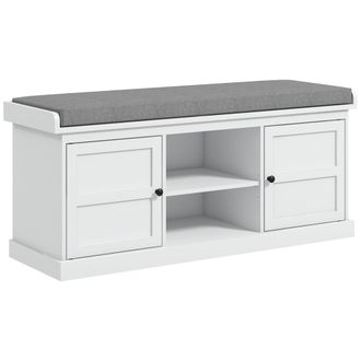 HOMCOM Shoe Storage Bench with Cushion 2 Cabinets for Entryway Hallway White | TJ Hughes