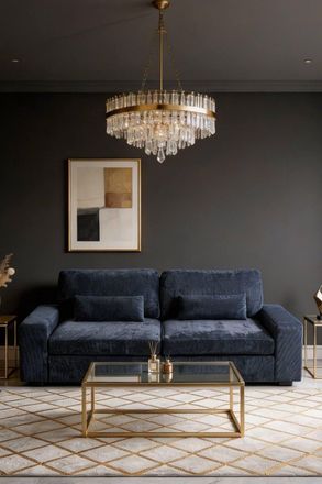 Living and Home 2-Seater Chenille Upholstered Sofa with Pillows in Dark Blue