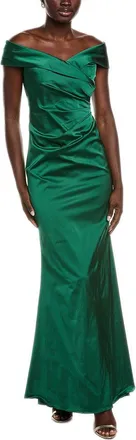Teri Jon by Rickie Freeman Off-Shoulder Drape Gown