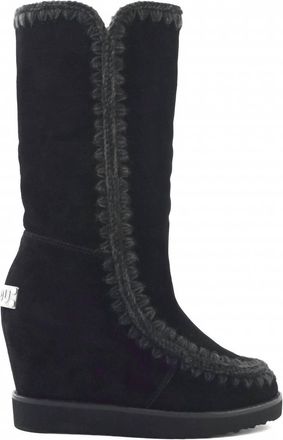 Mou Womens French Toe Wedge Tall Boots In Black