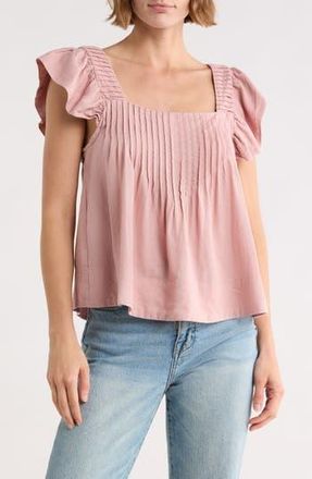 Joie Flutter Sleeve Square Neck Linen Blend Top in Adobe Rose at Nordstrom Rack, Size X-Small