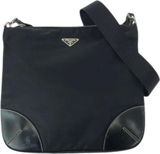 Prada Pre-owned Cross Body Bags, female, Black, Size: ONE SIZE Pre-owned Tessuto Nylon Leather Shoulder Bag