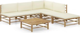 vidaXL Set De Muebles De Jard&iacute;n 6 Piezas Bamb&uacute; Y Cojines Blanco Crema Vidaxl