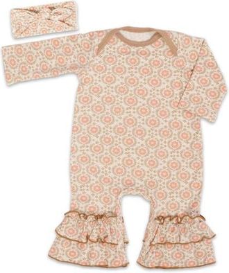 Everly Grey Ruffle Romper & Head Wrap Set in Bohemian at Nordstrom, Size 9-12M