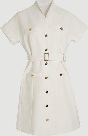 Karen Millen Womens Textured Compact Stretch High Neck Belted Mini Dress - White - Size 12 UK