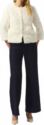 Joseph Ribkoff Floral Rosette Faux Fur Jacket In Vanilla