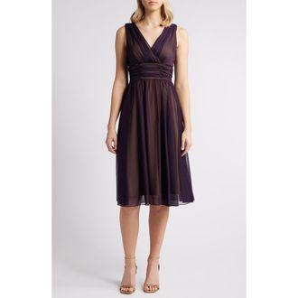 Connected Chiffon Overlay Fit & Flare Dress in Eggplant/Gold at Nordstrom, Size 10
