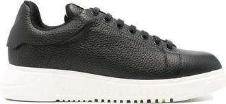 Emporio Armani Zwarte leren sneakers met textuureffect - Heren - Sneakers - Zwart - 44 EU - Schoenen
