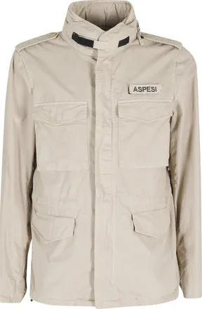 Aspesi Beige Minifield Patch-Logo Cotton Jacket