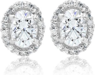 Pompeii3 1/2Ct TW Oval Shape Halo Diamond Studs 10k White or Yellow Gold Earrings