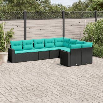vidaXL Set De Sof&aacute;s De Jard&iacute;n 9 Pzas Con Cojines Rat&aacute;n Sint&eacute;tico Negro Vidaxl