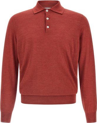 Brunello Cucinelli Shaved Knit Shirt Polo Rosso-Uomo