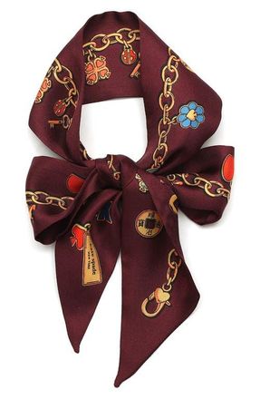 Kate Spade New York lucky charms skinny silk scarf in Burgundy Multi at Nordstrom