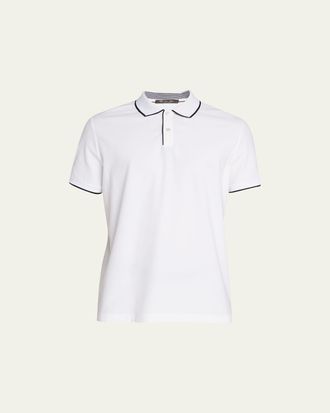 Loro Piana Mens Brentwood Tipped Jersey Pique Polo Shirt