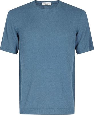 Roberto Collina Girocollo MC - Heren - T-shirts - Blauw - M - Tops