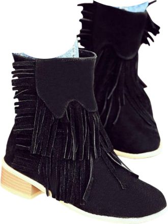 Generic Knee High Boots Women Fringe Tassel Flat Ankle Cowboy Boots for Women Short Cowgirl Booties Western Fringed Ankle Boots Booties Fall Winter Shoes Foot