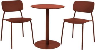 Sweeek Round steel bistro garden table &Oslash;60cm + 2 chairs, terracotta - Orea + Liva