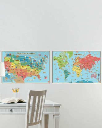 WallPops Wallpops Kids Usa & World Map