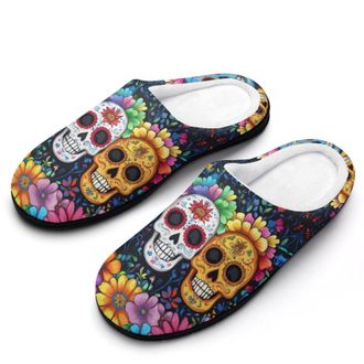 Generic Day of The Dead Skull Flower Womens Slippers Warm House Slippers Indoor House Shoes with Anti-Skid Rubber Sole