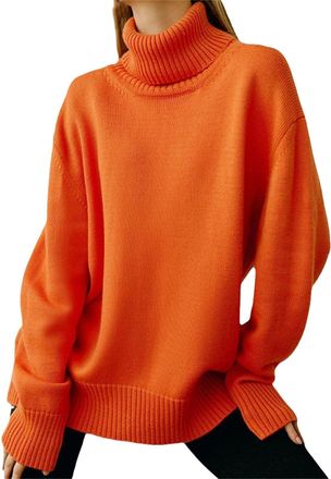 Generic Ladies Jumpers Trendy Polo Neck Jumpers Autumn Winter Warm Roll Neck Jumper Oversized Turtleneck Sweater Long Sleeve Pullover Sweaters Dressy High Nec