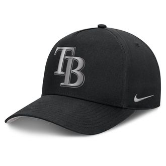 Nike Tampa Bay Rays Rise Nike Mens Dri-FIT MLB A-Frame Trucker Adjustable Hat in Black | NB1E0FBPTPA-HWD