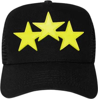 Amiri Mens Three Star Trucker Hat Black Lime Cotton - One Size