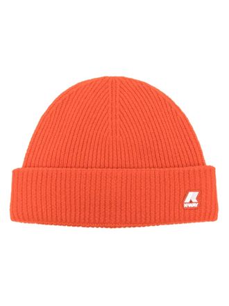 K-Way logo-patch wool beanie - men - Wool - One Size - Orange