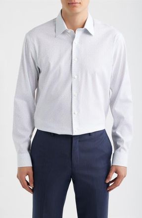 Nordstrom Trim Fit Floral Premium Performance Twill Dress Shirt in Pink- Blue Ashland Pat at Nordstrom, Size 14.5 - 32