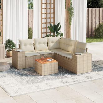 vidaXL Juego De Sof&aacute;s Jard&iacute;n Con Cojines 6 Pzas Rat&aacute;n Sint&eacute;tico Beige Vidaxl