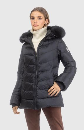 Gorski Apres-Ski Jacket With Detachable Hood Trim in Black/black at Nordstrom, Size Small