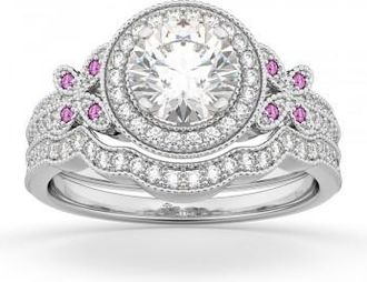 Allurez Butterfly Diamond & Pink Sapphire Engagement Set 18k White Gold (0.50ct)