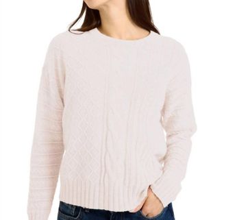 Brodie Mix Cable Crew Pullover In Organic White