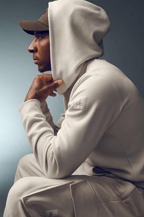 Alo | Waffle Lounge Hoodie in Bone Beige, Size: Medium