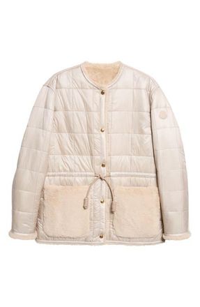 Moncler Tipule Box Quilted Down Jacket with Faux Fur Trim in Beige at Nordstrom, Size 2