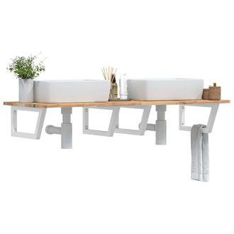 Berkfield Home Basin Shelf Wall Mounted Steel & Solid Wood Acacia in Brown