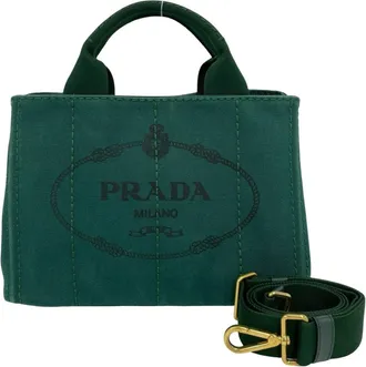 Prada Green Canvas Handbag Shoulder Bag Tote Bag (Pre-Owned)