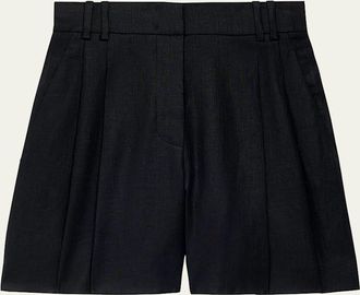 Another Tomorrow Pleated Front Linen Short