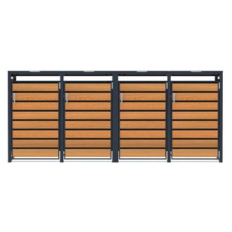 MonsterShop Quadruple Wheelie Bin Metal Storage - Anthracite & Wood in Grey